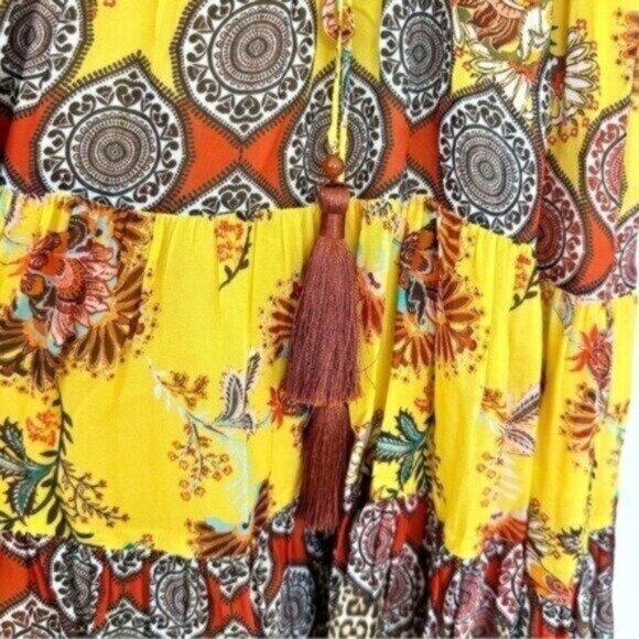 Alexis Holli Amber Bloom Floral Print Bohemian Tiered Mini Dress Size S - Picture 6 of 11